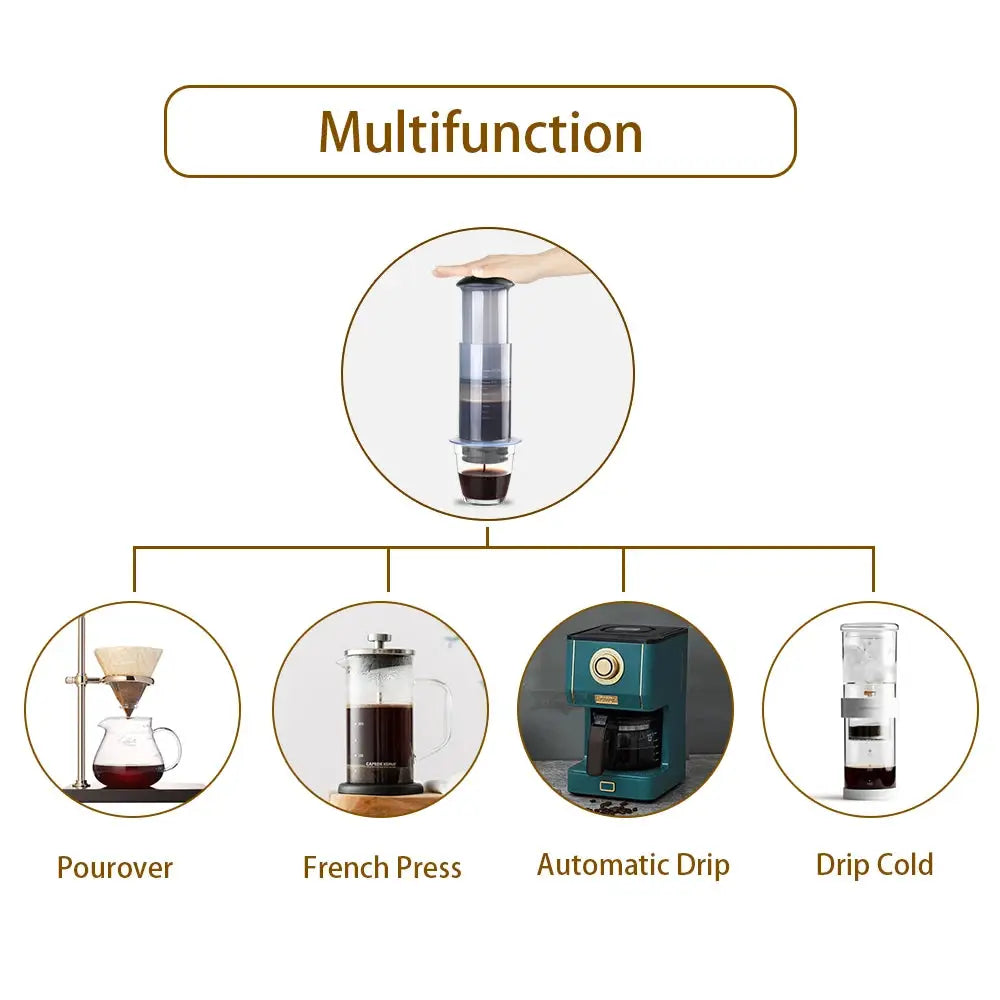 Multifunction coffee maker with different brewing methods on a white background