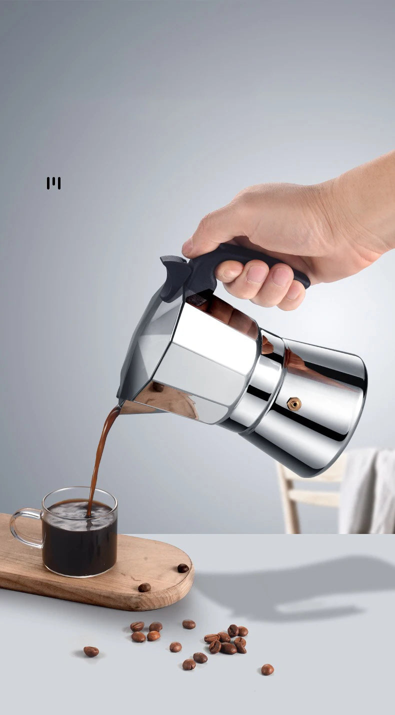 JUSTINLAU 150/300ML Octagonal Stainless Steel Moka Pot - Italian Style Espresso Maker for Home Brewing