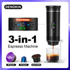 DENOKIN portable espresso maker with digital display, 3-in-1 capsule and ground coffee brewing, 80ml tank
