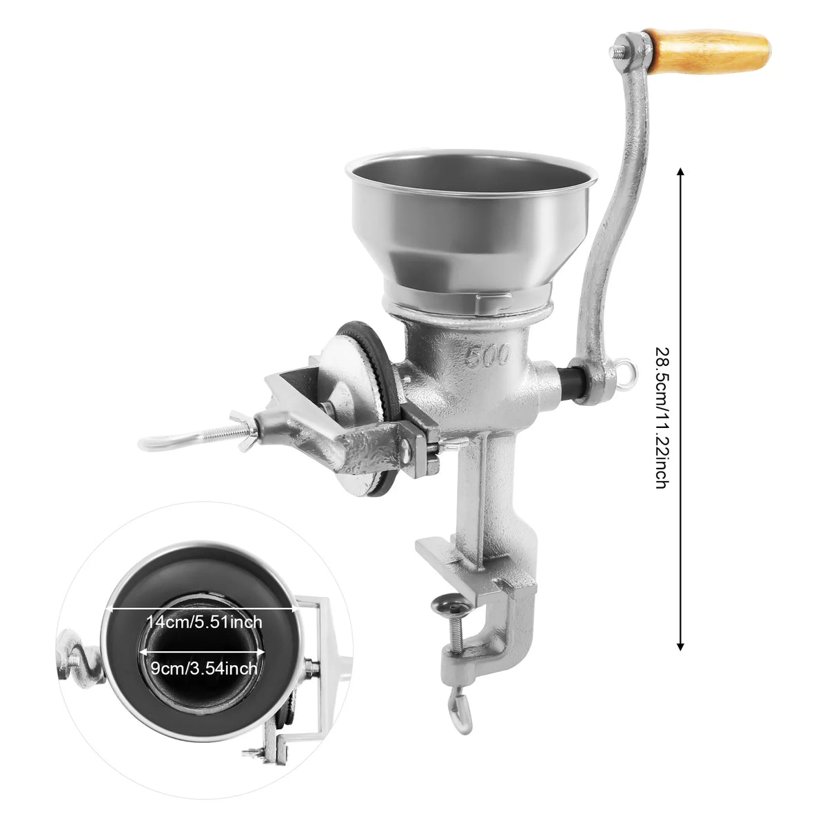 Hand Crank Grain Grinding Tool, Manual Flour Mill for Wheat Corn Coffee Beans, Adjustable Fineness with Clamp