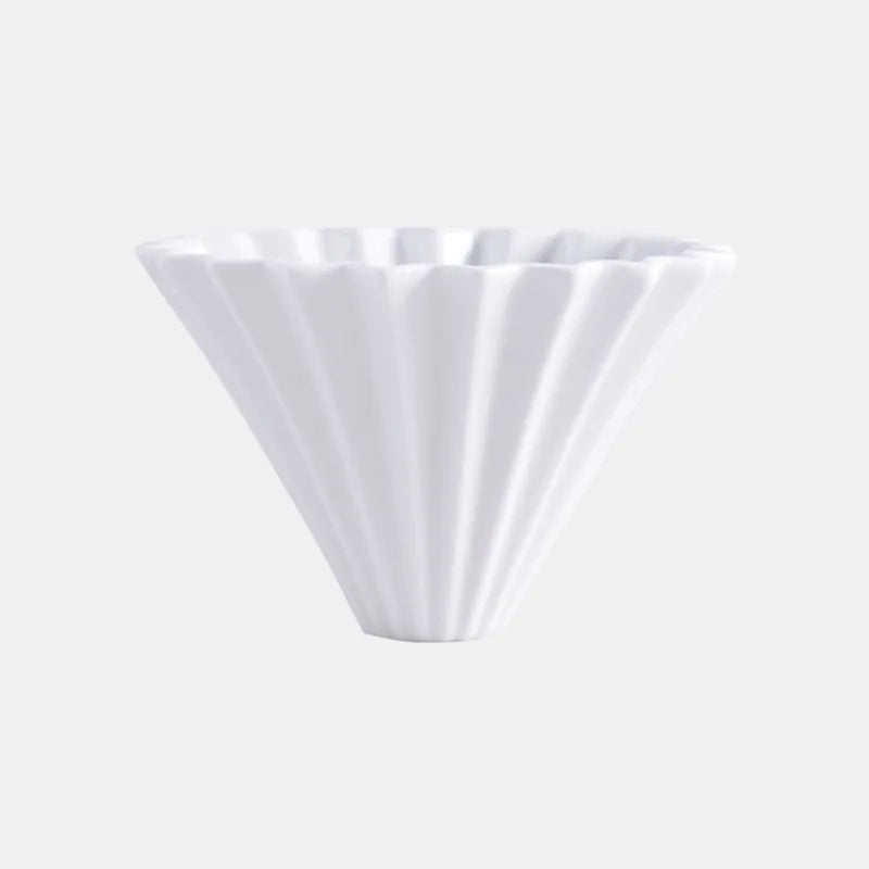 Close-up of the origami-inspired design of the coffee filter cup