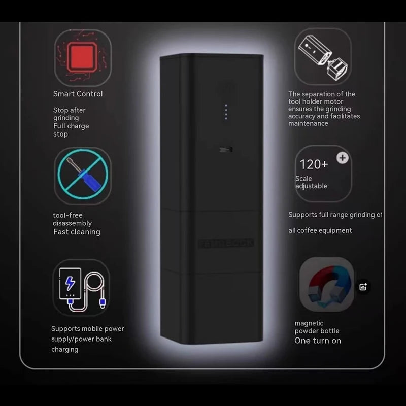 FEMOBOOK A2 Portable Rechargeable Electric Coffee Grinder | 4000mAh USB-C | 38mm 7 Core Burr