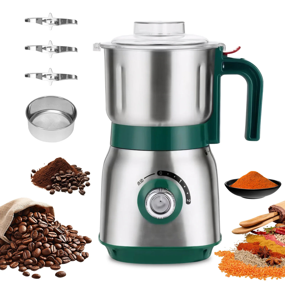 Electric Grinder 600ml Wet/Dry Dual-Use Mill Ultra-Fine Grain Grinder for Coffee Beans Spices Herbs and Various Beans
