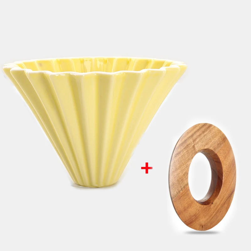 Close-up of the origami-inspired design of the coffee filter cup