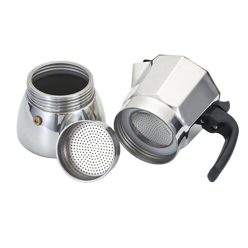 JUSTINLAU 150/300ML Octagonal Stainless Steel Moka Pot - Italian Style Espresso Maker for Home Brewing