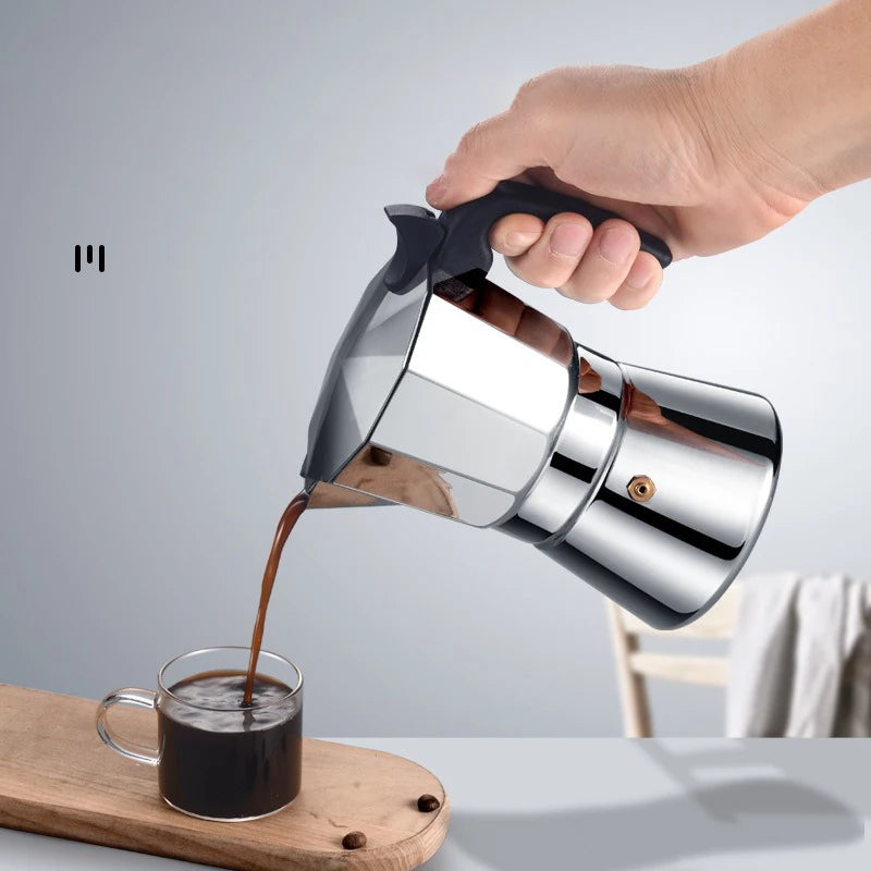 JUSTINLAU 150/300ML Octagonal Stainless Steel Moka Pot - Italian Style Espresso Maker for Home Brewing