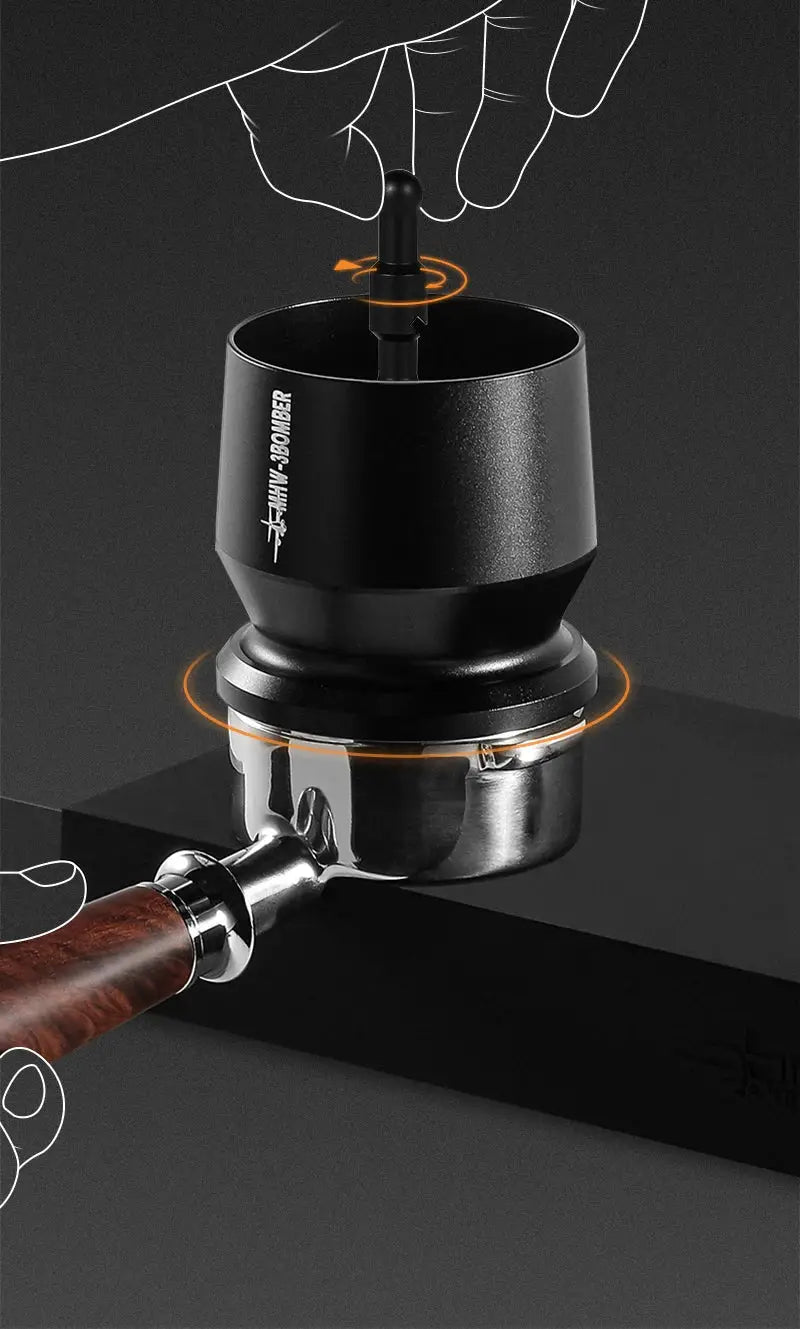 Coffee Dosing Funnel Aluminum Alloy Dosing Shaker dispensing grounds into a dripper on scale, fits 51-54mm portafilters, ideal for home baristas.