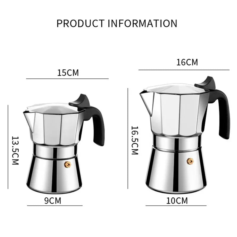 JUSTINLAU 150/300ML Octagonal Stainless Steel Moka Pot - Italian Style Espresso Maker for Home Brewing