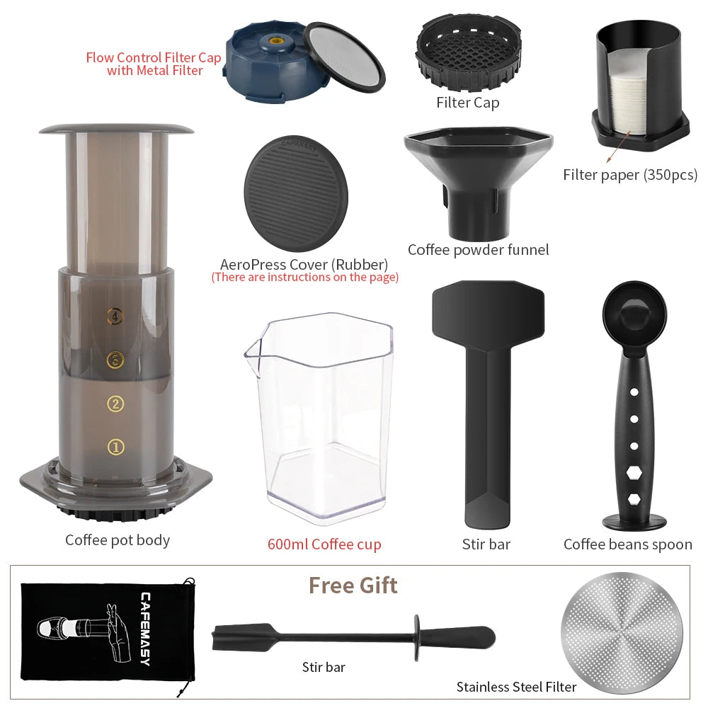 CAFEMASY Portable AeroPress Coffee Maker 250ml - Espresso & French Press Style