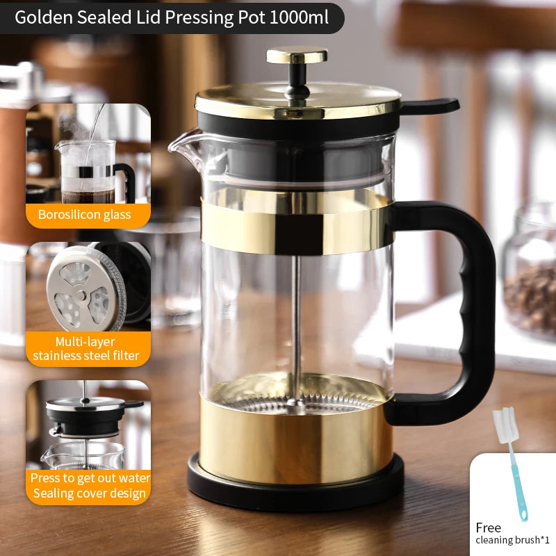 1000ml French Press Coffee Pot Barista-Quality Brew Smooth