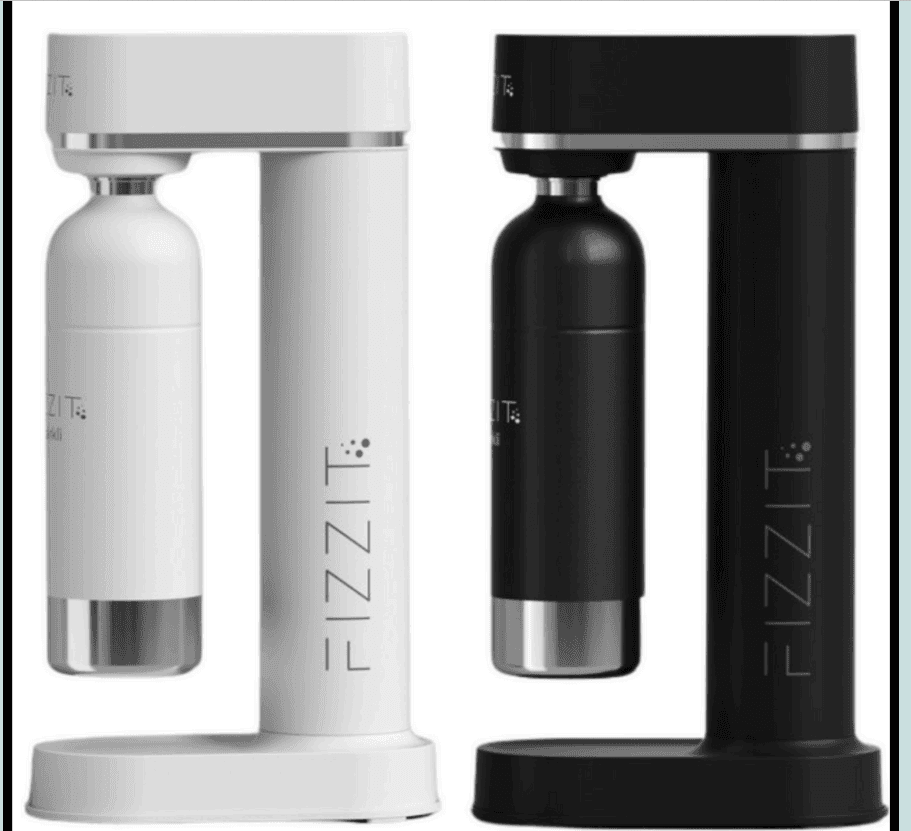 Fizzit soda makers in sleek white and black designs for carbonated sparkling water with zero calories. Ideal for healthy hydration at home.