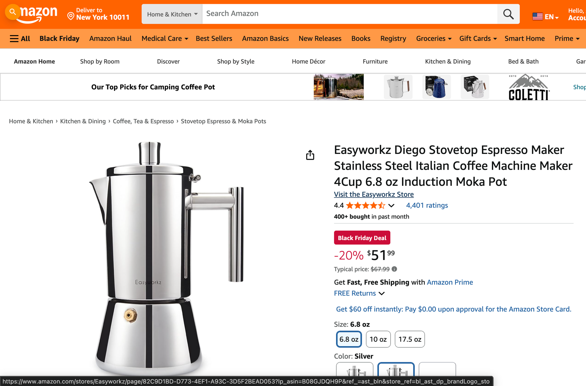 StepUp Stainless Steel Moka Pot – 4/6/10-Cup Stovetop Espresso Maker