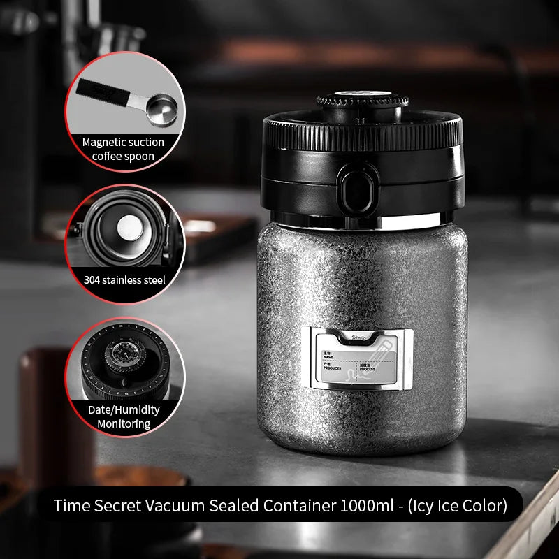 Bincoo 1000ml Airtight Coffee Canister - Vacuum Seal Stainless Steel Airscape Container for Coffee Beans | Kitchen Storage
