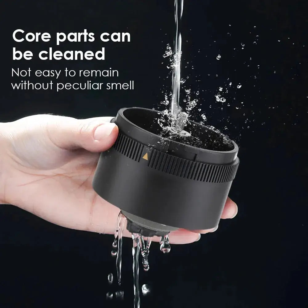 Washable coffee grinder core being rinsed under water, ensuring easy cleaning and no residual odors for fresh coffee grinding.