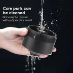Washable coffee grinder core being rinsed under water, ensuring easy cleaning and no residual odors for fresh coffee grinding.