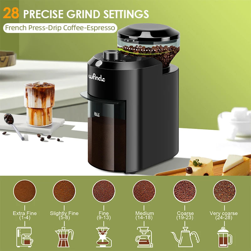 Wancle Compact Burr Coffee Grinder - 28 Settings Electric Coffee Bean Grinder for Espresso, French Press, Cold Brew