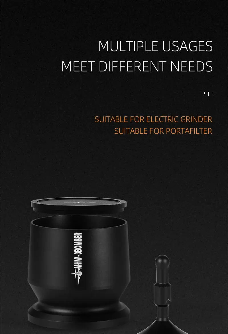 Coffee Dosing Funnel Aluminum Alloy Dosing Shaker dispensing grounds into a dripper on scale, fits 51-54mm portafilters, ideal for home baristas.