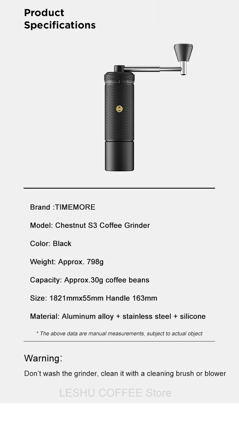 TIMEMORE CHESTNUT S3 Hand Coffee Grinder | External Adjustment & S2C Burr"