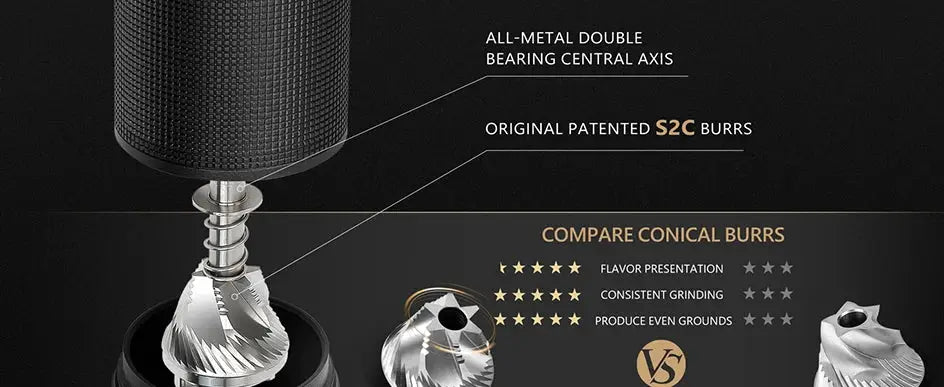 Espresso-ready stainless steel burr coffee grinder