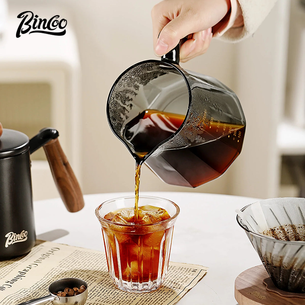 Bincoo Pour Over Coffee Maker Set 800ml Glass Carafe Coffee with Glass Coffee Filter Drip Coffee Maker Set for Home or Office