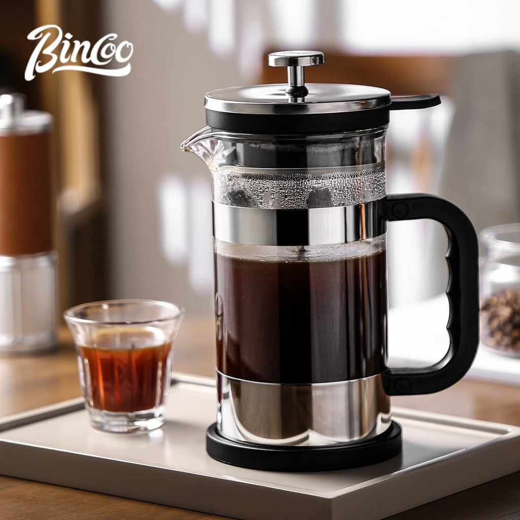 1000ml French press coffee pot with borosilicate glass carafe, 304 stainless steel plunger, and 4-layer filter