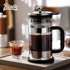 1000ml French press coffee pot with borosilicate glass carafe, 304 stainless steel plunger, and 4-layer filter
