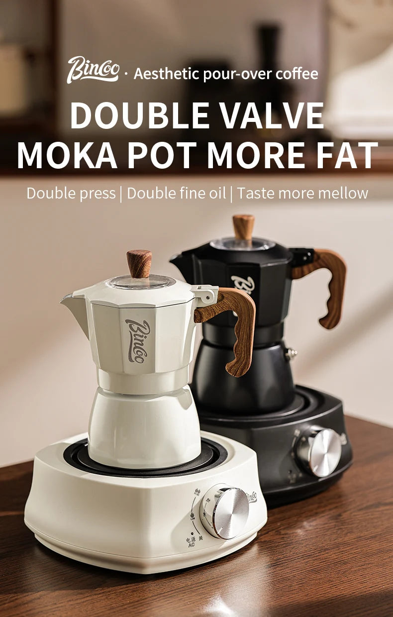 Dual Valve Moka Pot Set with Heater, Home Espresso Maker