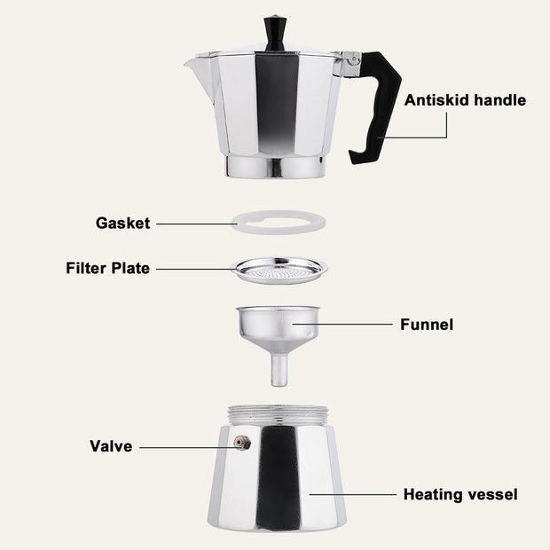 RAINBEAN Stovetop Espresso Maker – 180ml Italian Moka Pot for 3 Cups