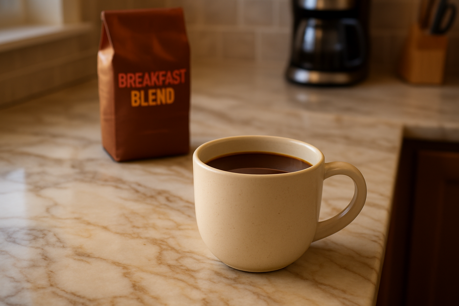 breakfast blend with on a marble table top counter in the kitchen