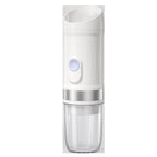 White and clear handheld device with a silver band on a white background