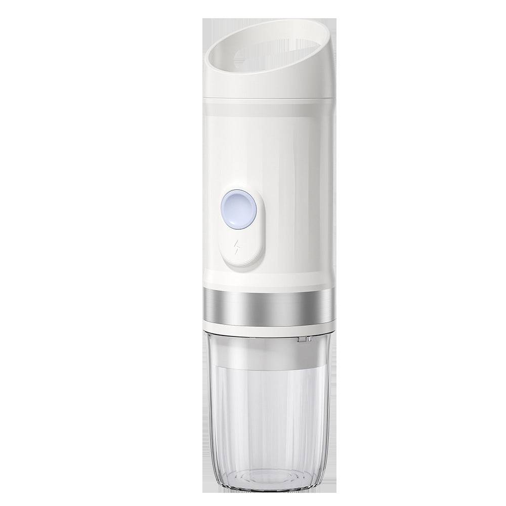 White and clear handheld device with a silver band on a white background