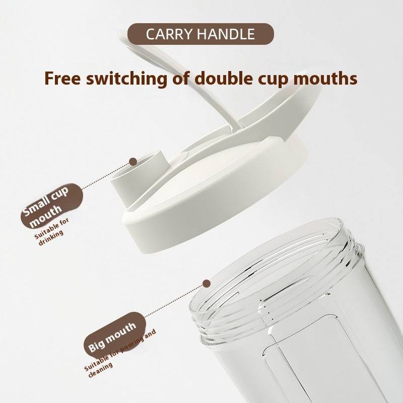 400ML electric protein powder mixing cup with a dual-mouth lid design. Features a small cup mouth for drinking and a big mouth for easy cleaning and pouring.