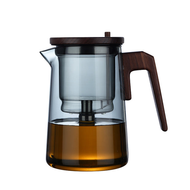 Heat-resistant glass teapot with ergonomic handle