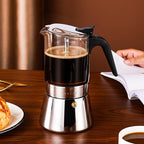 Glass stainless steel moka pot with 304 steel body and stovetop espresso maker design in 4, 6, or 9 cup sizes