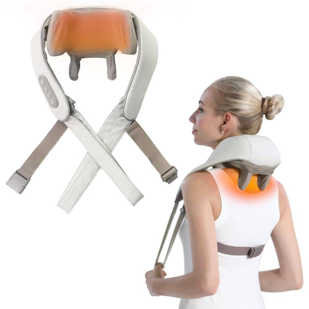 Neck Shoulder Back Massager with Heat - Shiatsu Massager, Rechargeable, Hands-Free Design