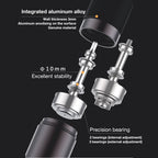 Portable hand crank coffee grinder with an integrated aluminum alloy body and adjustable burrs. Features a 10mm conical burr for precise grinding control.