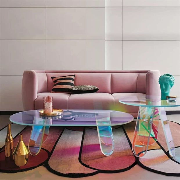 Acrylic Rainbow Color Coffee Table – Iridescent Round Modern Accent Table