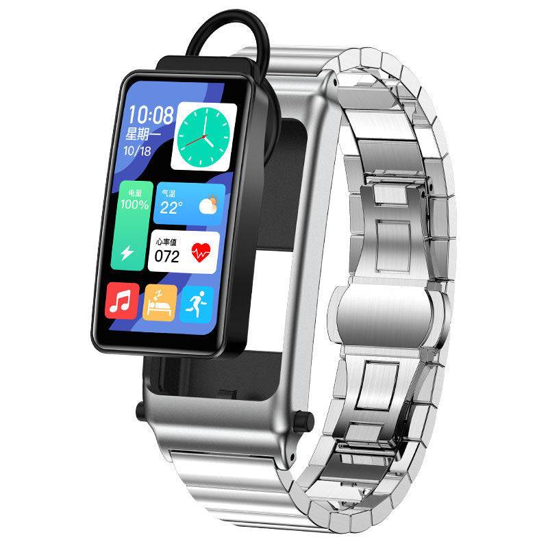 Smart Blood Glucose Watch with non-invasive testing, stylish black band, and touch display. Features heart rate monitoring, NFC, and waterproof design.