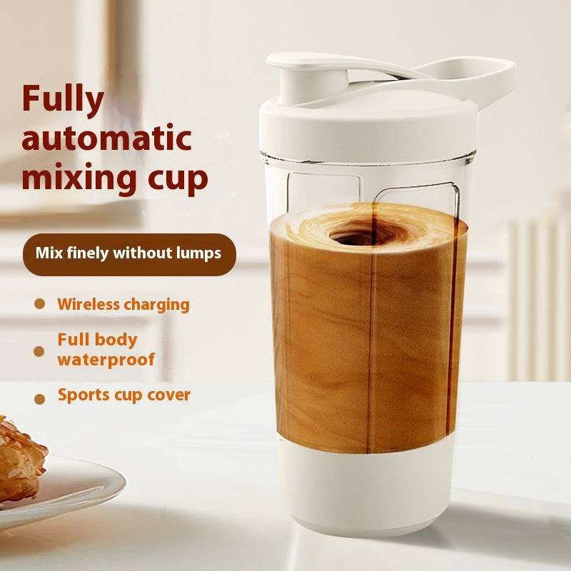 400ML electric protein powder mixing cup with automatic stirring feature. Wireless charging, waterproof design, and sports cup cover for convenience.