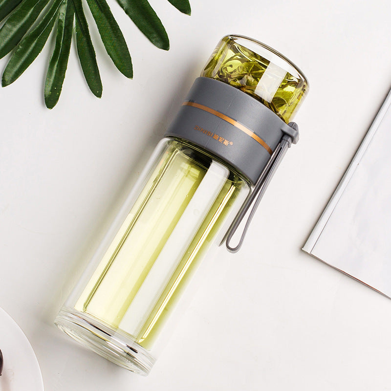 Glass Water Bottle With Tea Infuser Filter Tea Separation Double Wall Glass Bottle Leakproof