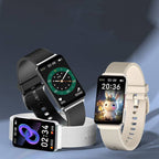 Blood Glucose Smart Bracelet EP08 for Android with USB magnetic charging and TPU strap. Available in black, gold, and silver with a stylish wrist design.