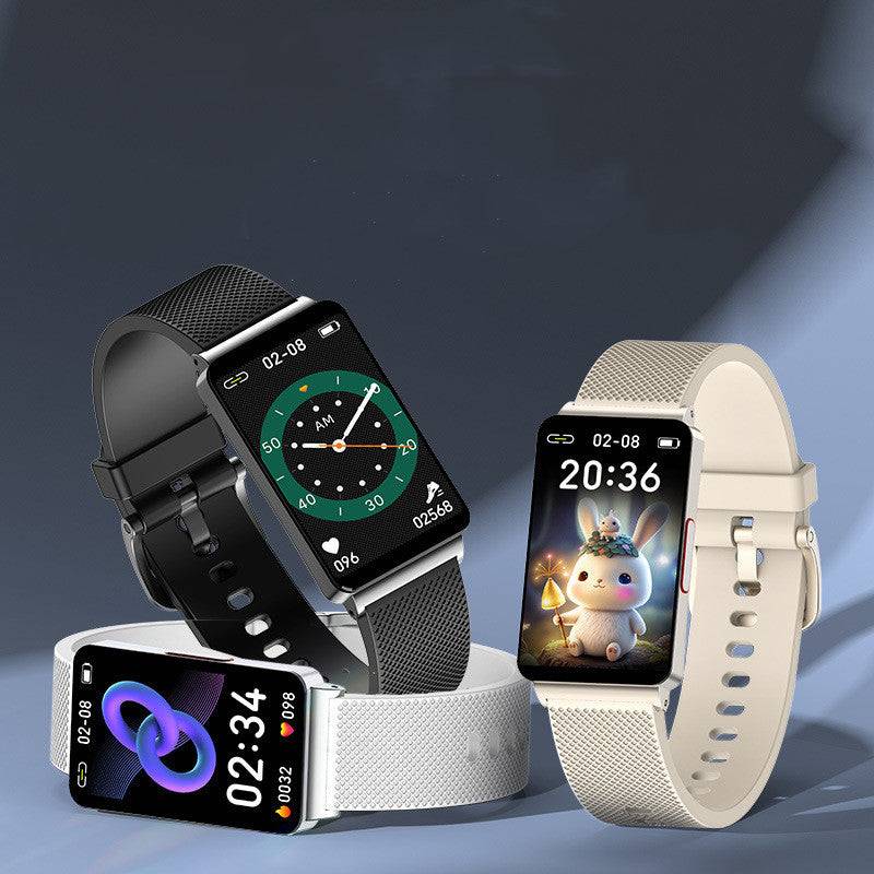 Blood Glucose Smart Bracelet EP08 for Android with USB magnetic charging and TPU strap. Available in black, gold, and silver with a stylish wrist design.