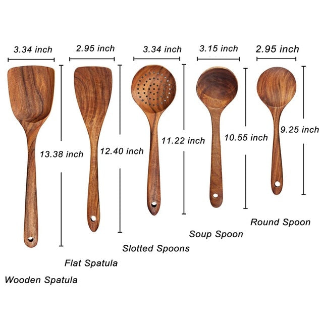 Close-up of Teak Wooden Cooking Utensils