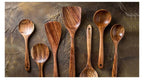 Teak wooden spoons on a table