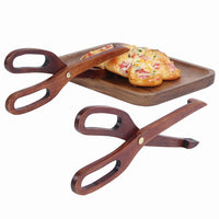 Close of two wooden pizza holder