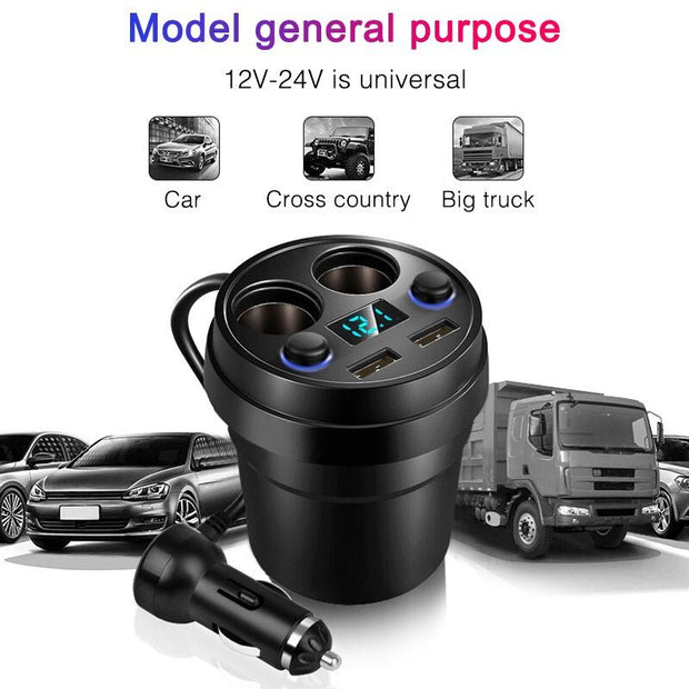 3.1A Cup Car Charger Multi-function Display Voltage 2 USB Car -DC Power Adapter Plug Cup Cigarette Lighter Splitter For GPS