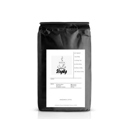 StepUp Brazil Santos Coffee, 100% Arabica medium roast beans with chocolate, citrus, and nutty flavor profile