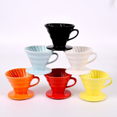 Ceramic Coffee Dripper Engine V60 Style Coffee Drip Filter Cup Permanent Pour Over Coffee Maker with  Stand for 1-4 Cups -
