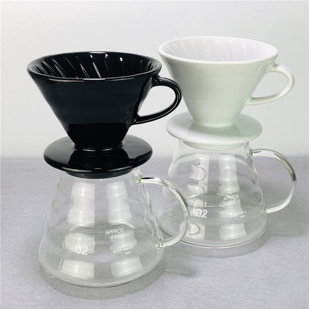 Ceramic Coffee Dripper Engine V60 Style Coffee Drip Filter Cup Permanent Pour Over Coffee Maker with Stand for 1-4 Cups -