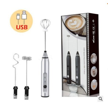 Electric Milk Frother USB Charging Frother Handheld Egg Beater Mini Mixer  Foamer (electric Milk Frother, USB Charging Cable, Stand, Stirring Head,  Whipping Head)